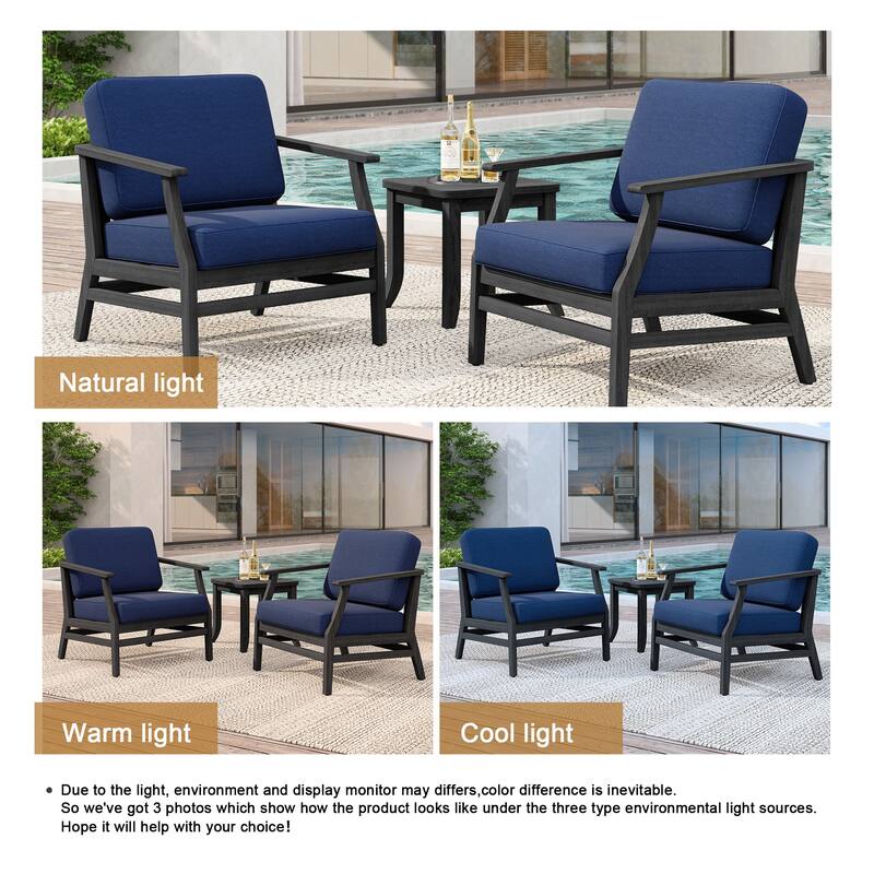 2 Set Patio Teak Wood Outdoor Chair and Side Table Set with Cushions