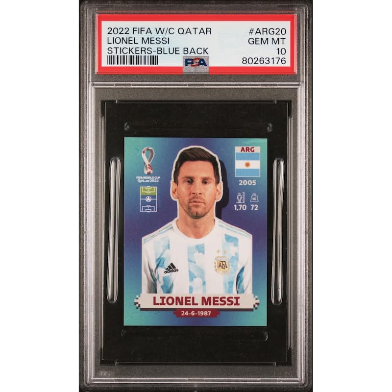 Lionel Messi 2022 World Cup Qatar Blue Back Soccer Card #ARG20 Graded PSA 10 - 8'6" x 11'6"