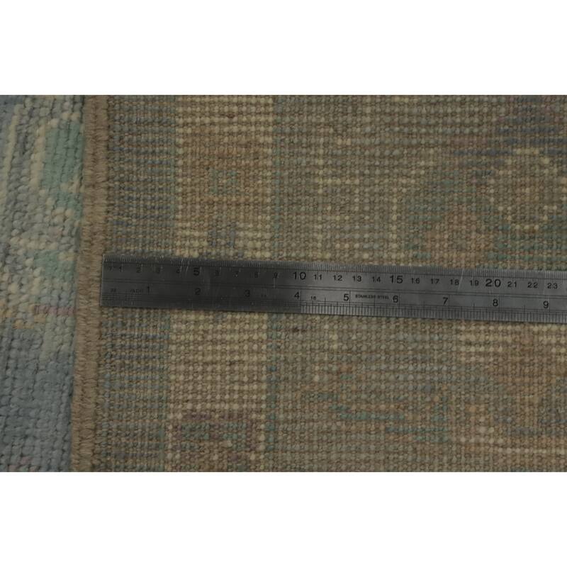 Vegetable Dye Blue Wool Oushak Turkish Area Rug, Floral Geometric Carpet - 9' 11'' X 8' 0''
