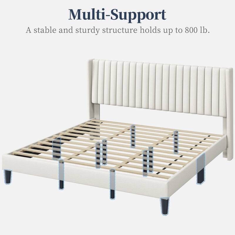 Yaheetech Upholstered Bed Frame with Wing Side Fabric Upholstered Bed with Headboard