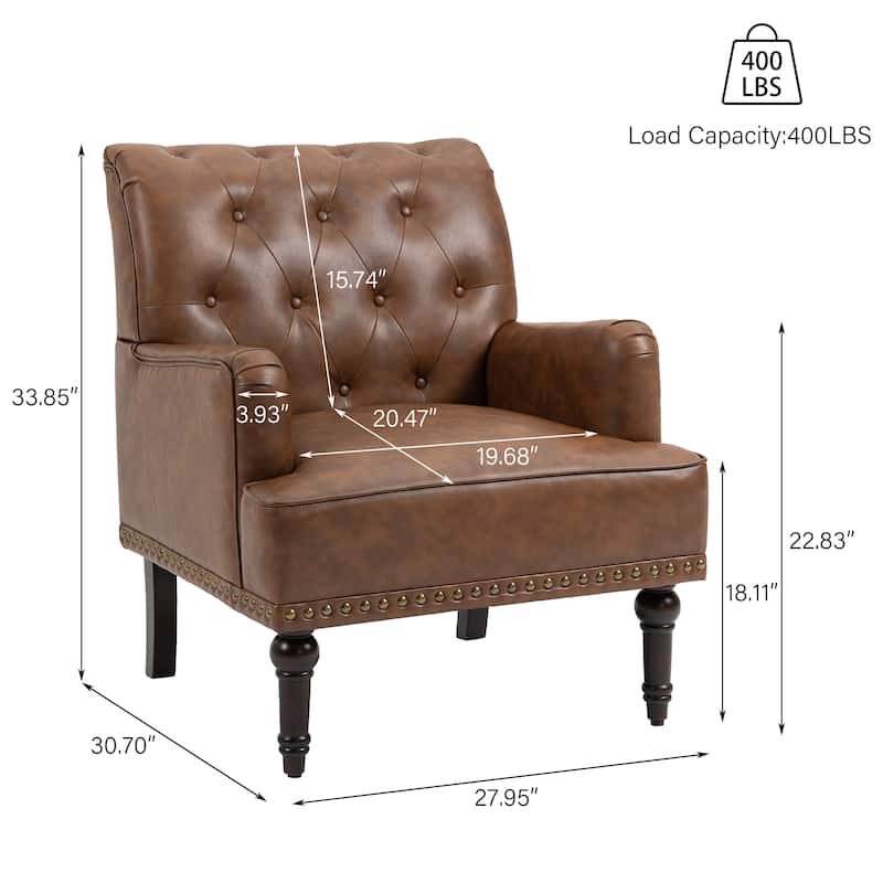 Mid-Century Leather Tufted Accent Chair for Living Room