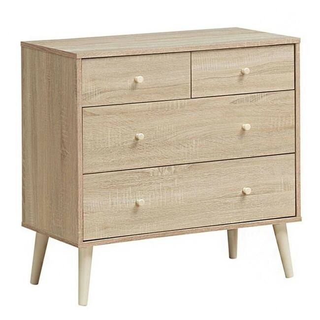 31.5” Wide Modern 4 Drawer Dresser with Easy Glide Rails and Rubber Wood Frame for Bedroom - Oak