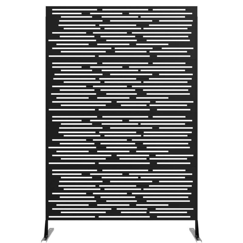 1 Pc Freestanding Decorative Metal Privacy Screen Outdoor with Stand for Balcony, Stripe - Black
