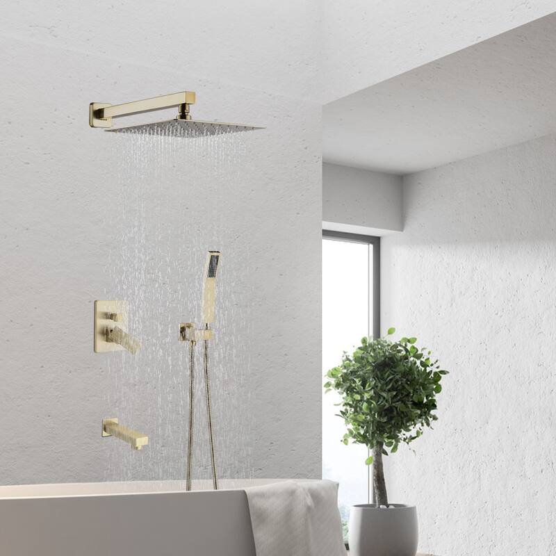 YASINU 12 In. High-Pressure Rainfall Shower System with Handheld Shower Head Bathtub Faucet - 12"