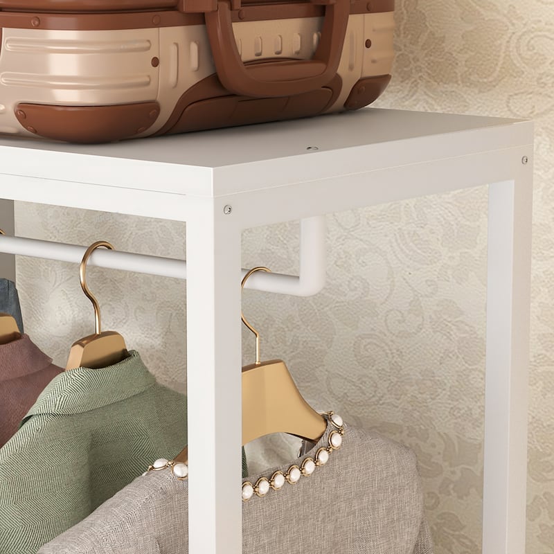 Closet Organizer with Wood Drawers, Garment Rack with Wood Shelves for Reach-in/ Walk-in Closet