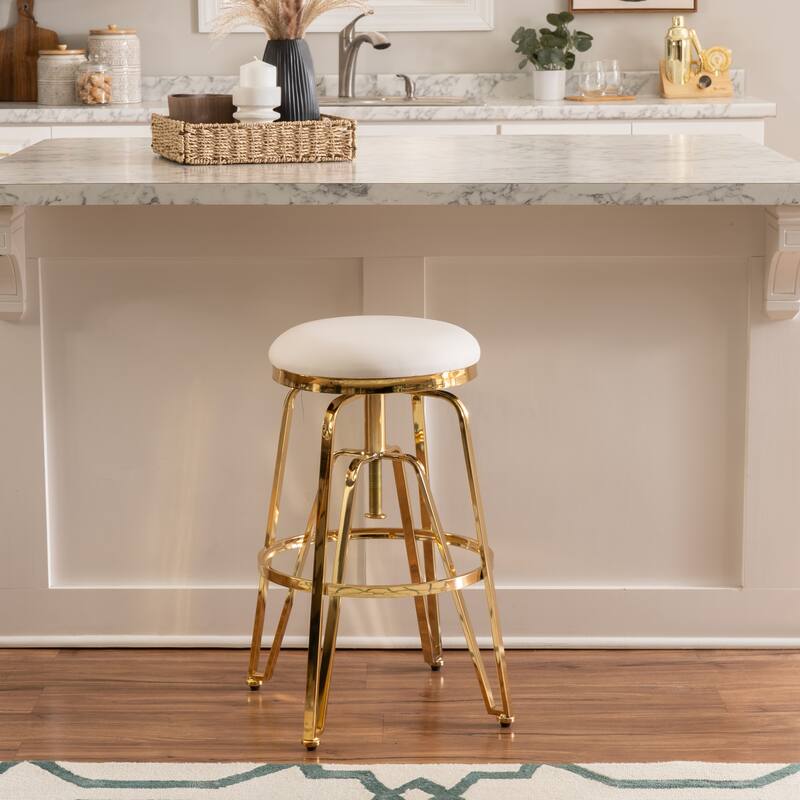 Aimes Metal and Faux Leather Adjustable Backless Stool - White/Gold