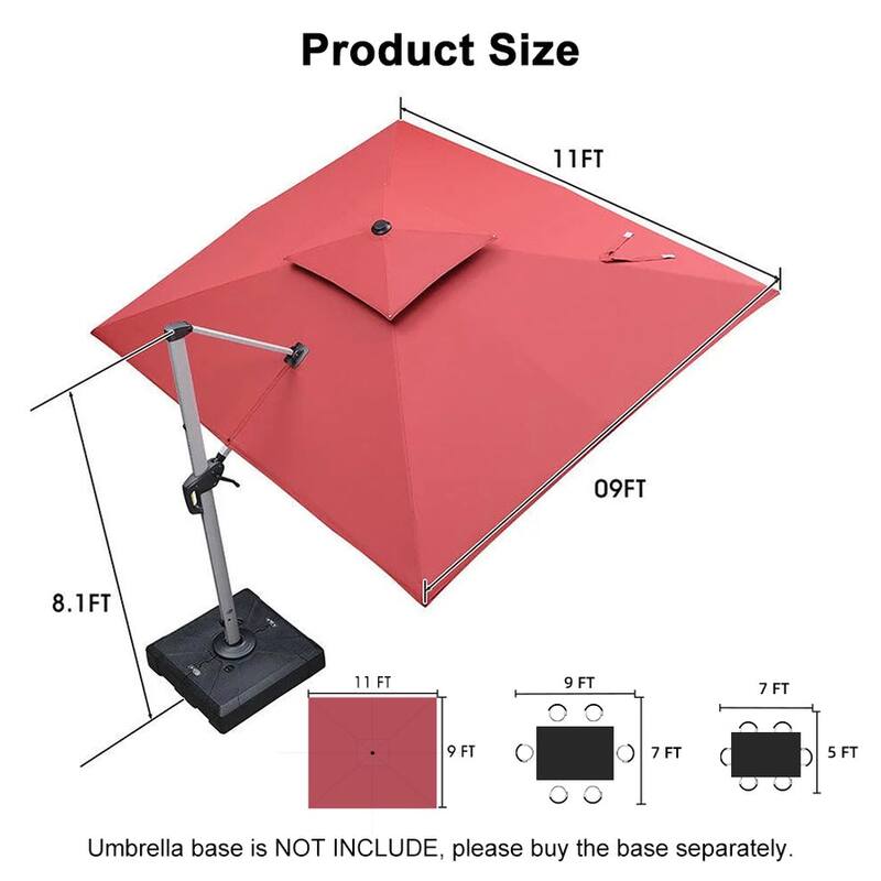 PURPLE LEAF Double Top 9x11/10x12/10x13ft Rectangle Umbrella Large Cantilever Outdoor Classic Umbrella with Base