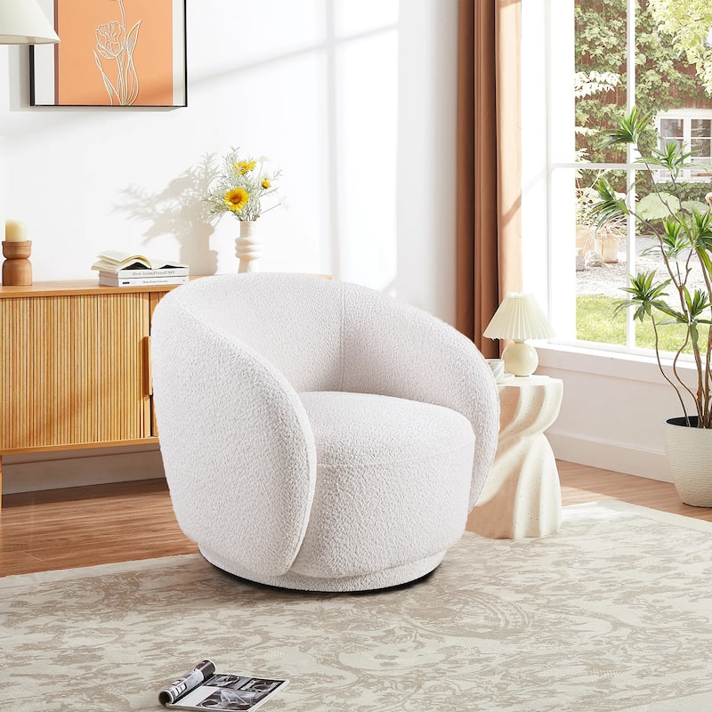 2-Piece Swivel Boucle Accent Chair Barrel Chair with Curved Back and Solid Wood Frame, Single Lounge Sofa Chair