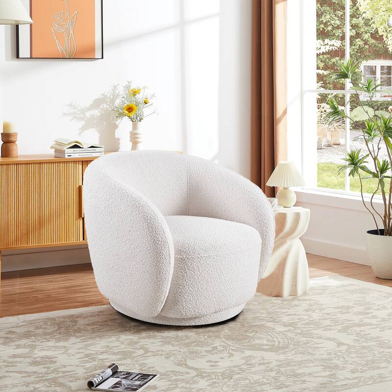 Swivel Accent Chair,Fabric Upholstered Barrel Chair, Single Sofa Single Armchair for Living Room - White