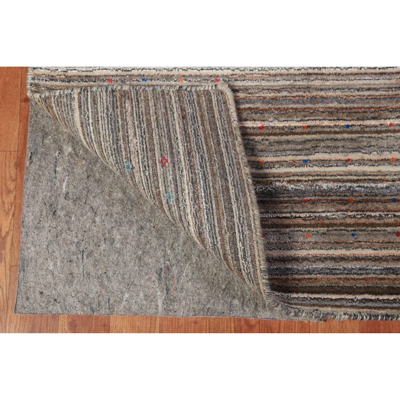 Striped Gabbeh Indian Area Rug Hand-Knotted Tribal Wool Carpet - 8'0" x 9'8"