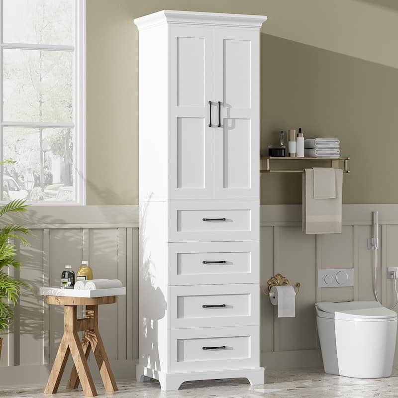 Freestanding Tall Storage Cabinet for Bathroom with Adjustable Shelves