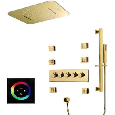 DeerCreek 23" Shower System- LED Music Railfall Waterfall Thermostatic Faucet Slide Bar Jets - PG 1 - Polished Gold