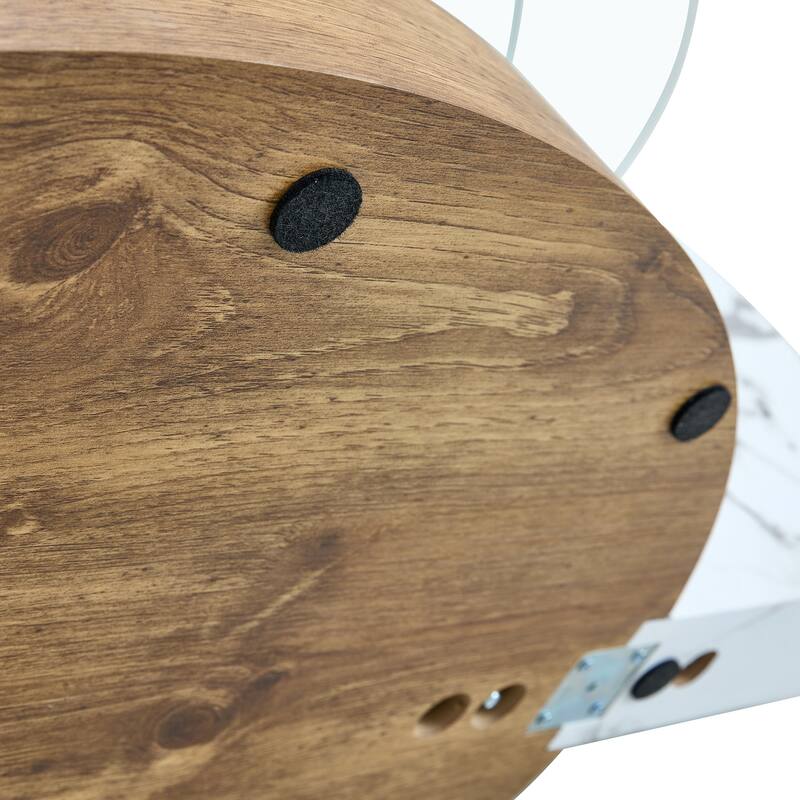 Roomfitters Double Layer Coffee Table with White Marble and Wood Grain Finish, Artistic Modern Design