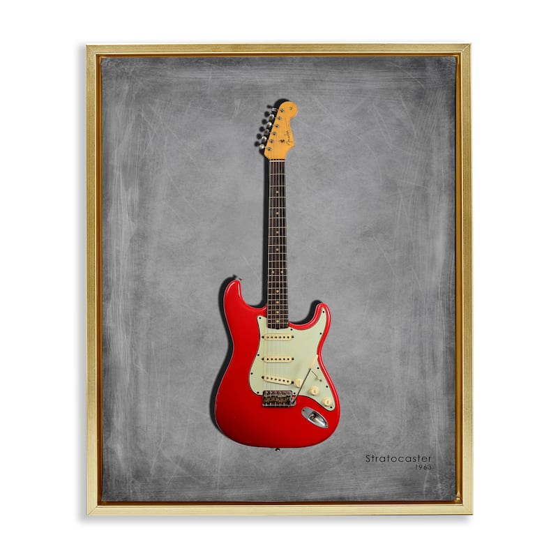 Stupell Classic Red Guitar on Grey Framed Floater Canvas Wall Art Design By Mark Rogan - 25 x 31 - Gold