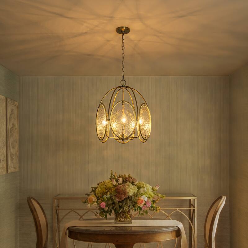 5-Light Mid-Century Modern Bronze Chandelier with Ripple Glass - Dia.17.72-in