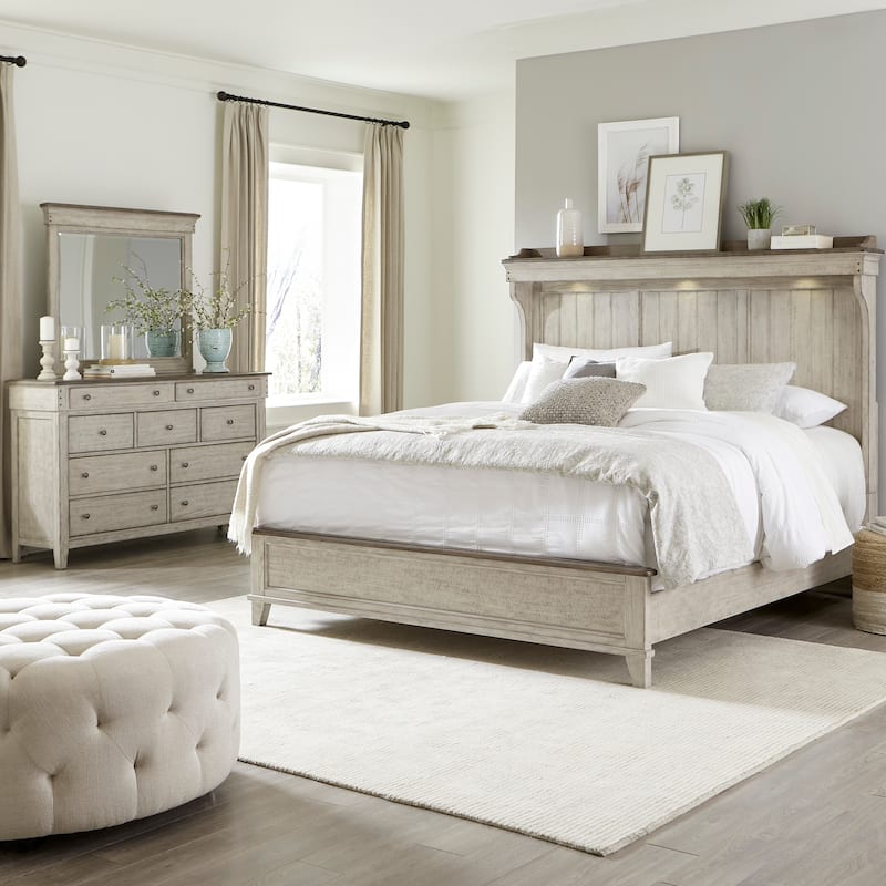 Liberty Furniture Ivy Hollow Mantle Bed, Dresser & Mirror, Chest, Night Stand - King, Queen - Bed, Dresser, and Mirror - King