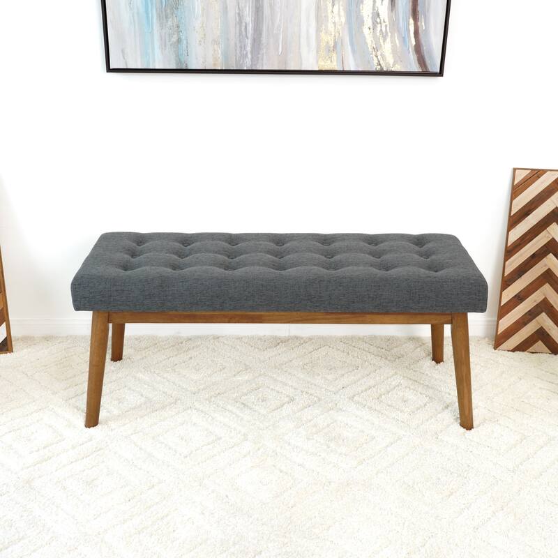 Julianne Mid-Century Modern Fabric Upholstered Bench in Dark Grey