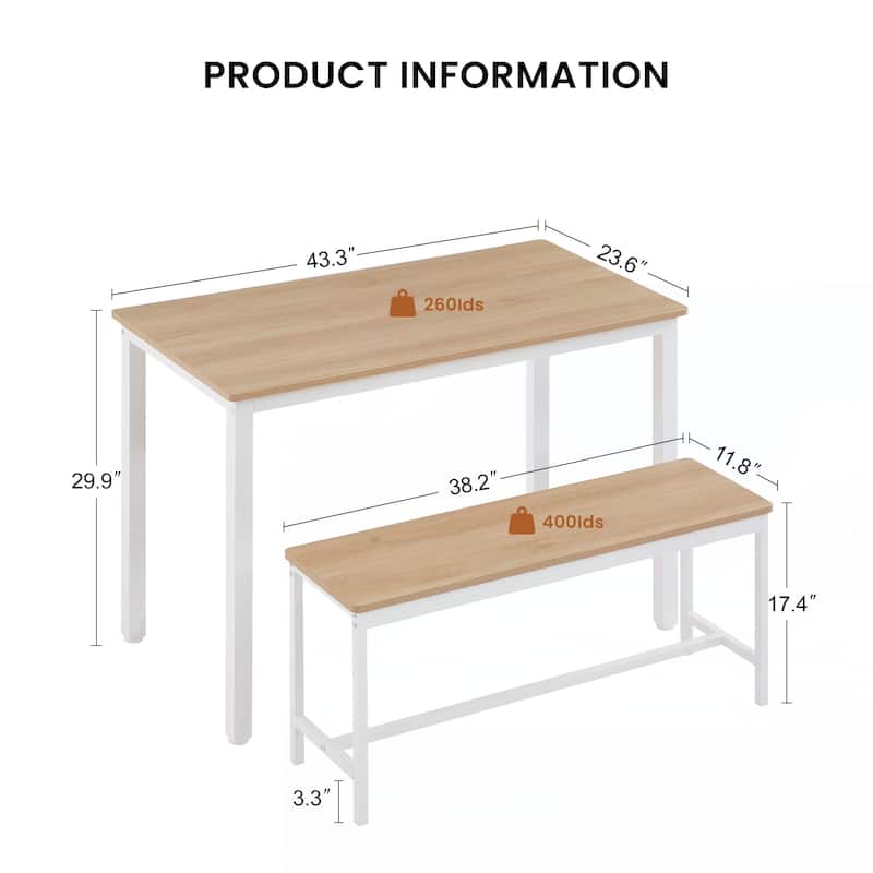 Dining Table Set, Bar Table with 2 Dining Benches