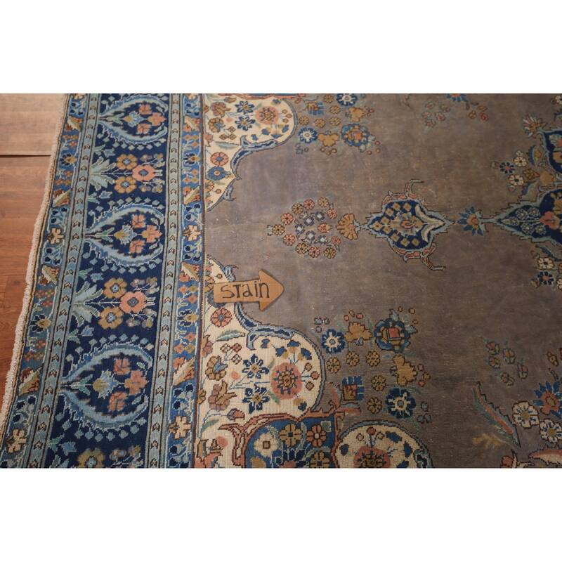 Grey Tabriz Persian Vintage Area Rug Hand-Knotted Bedroom Wool Carpet - 7'10" x 11'0"