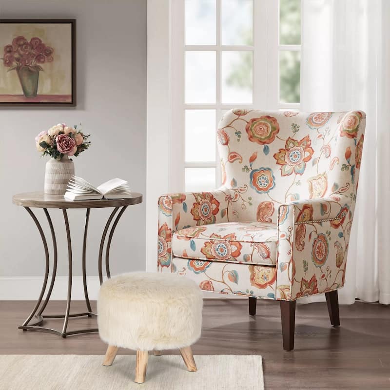 Adeco Modern Round Padded Upholstered Ottoman Footrest Stool