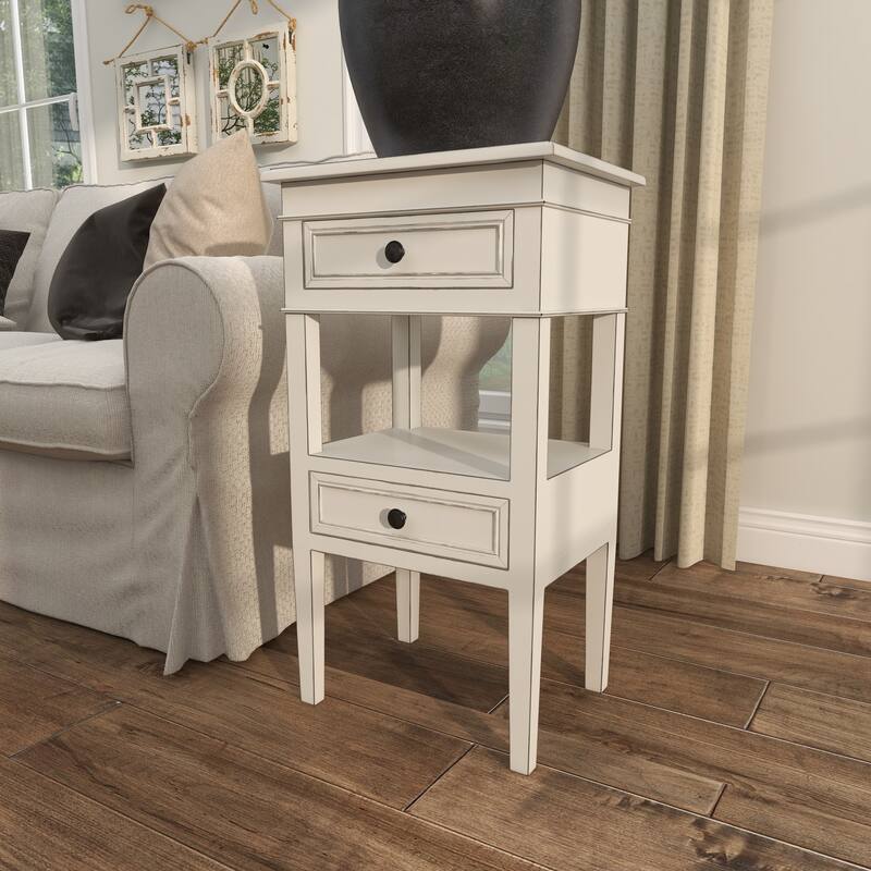 Contemporary Wood 2 Drawers and 1 Shelf Accent Table - Light Brown, White, Brown