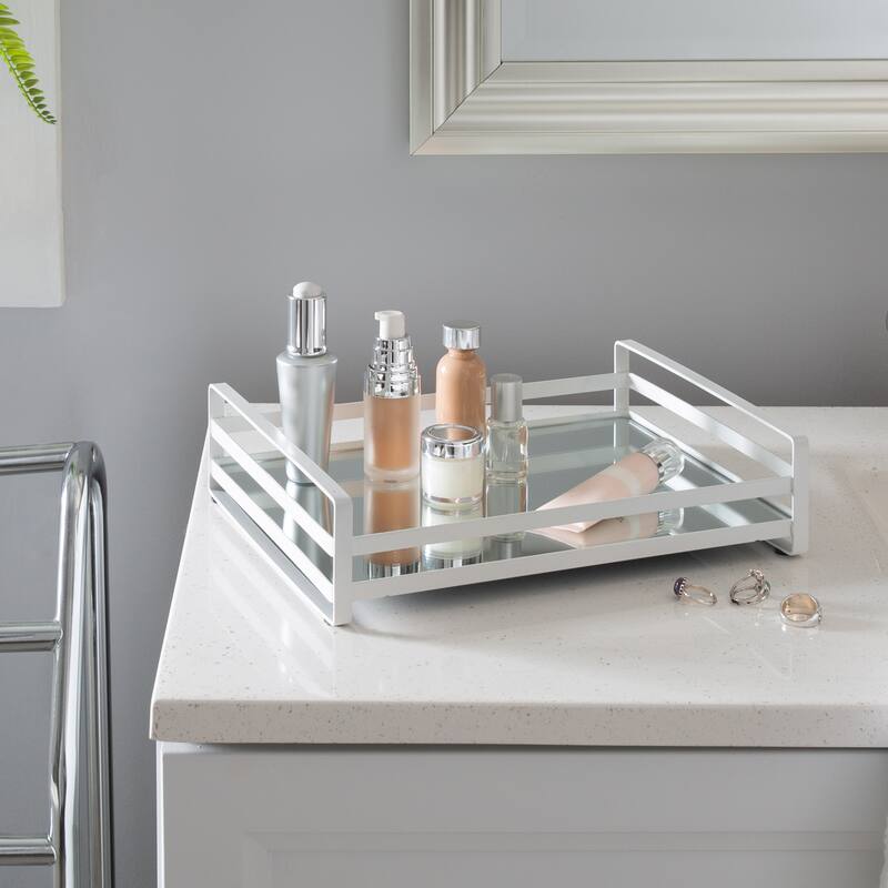 Home Details Flat Wired Rails Large Vanity Tray - Silver - 11.4"x 8.6"x 2.7"