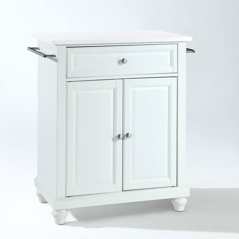 Kitchen Island Cart with Stone Top, Portable Kitchen Storage, Modern Kitchen Furniture, White Finish