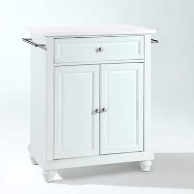 Kitchen Island Cart with Stone Top, Portable Kitchen Storage, Modern Kitchen Furniture, White Finish