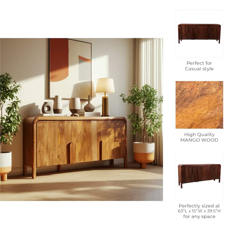 Mango Wood Cabinet Cassia Style Rounded Edge Design - 63" Brown - 63" x 15" x 29.5"