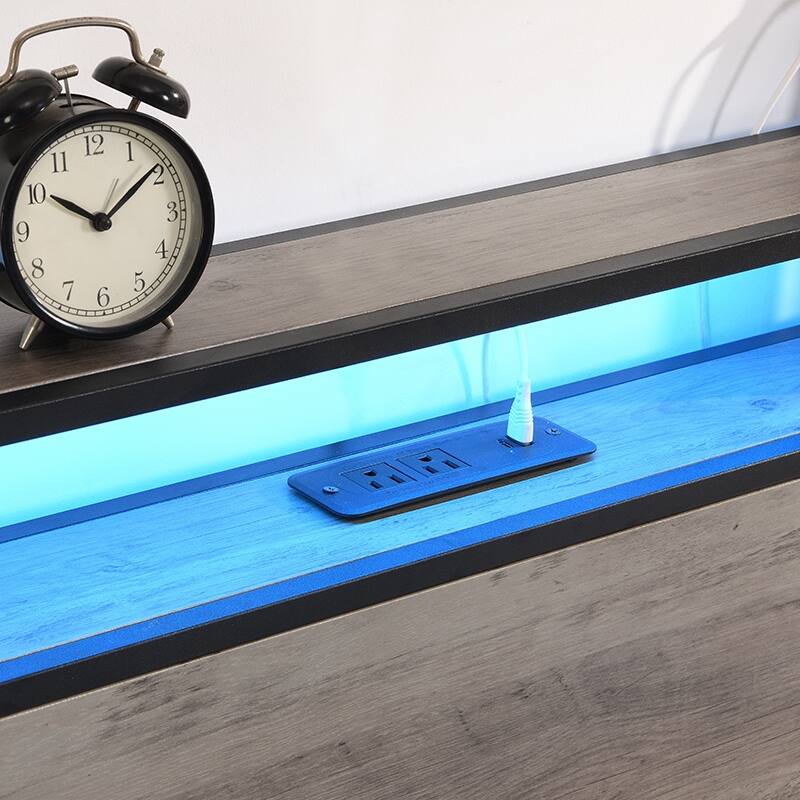 Platform Bed with Storage Headboard, Charging Station and LED light