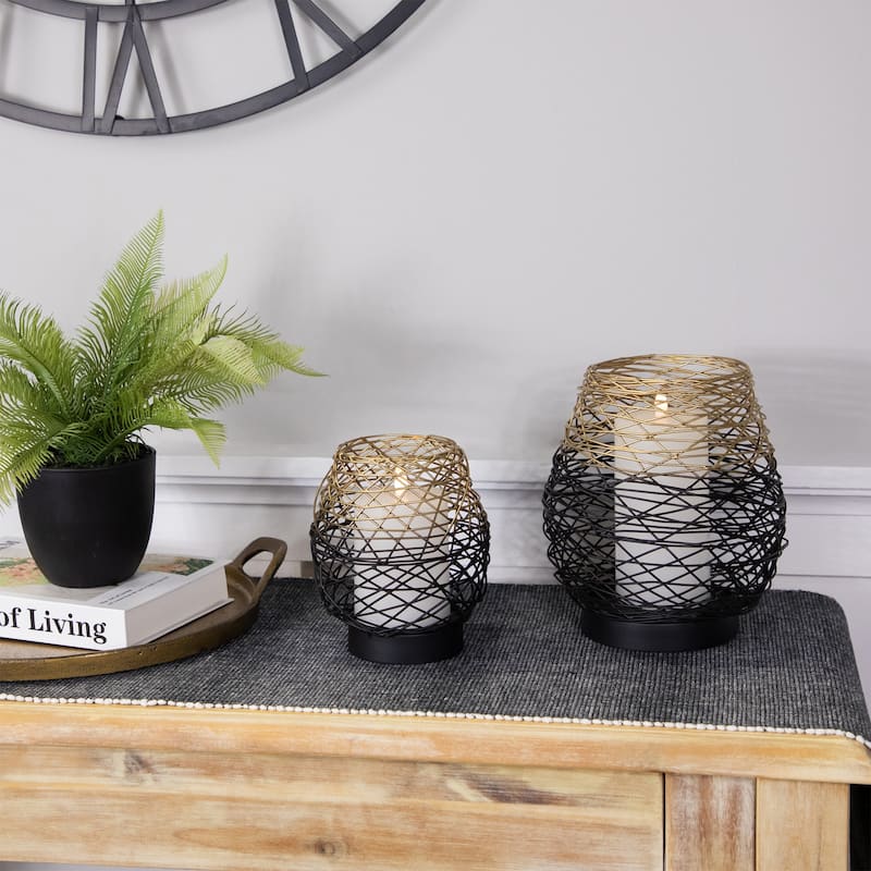 Small Woven Ombre Iron Votive Candle Holder - 6.25" - Black and Gold