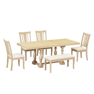 Traditional 6-Piece Solid Wood Dining Set, 1 Table+4 Chairs+1 Bench ...