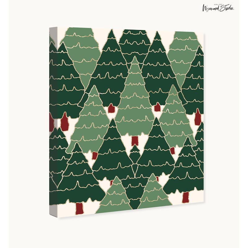 Wynwood Studio Canvas Holiday and Seasonal Christmas Pine Forest Glitter Green Glam Wall Art Canvas Print