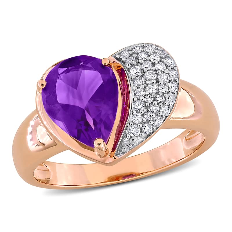 Miadora Gemstone and 1/7ct TDW Diamond Heart Ring in 10k Gold - 8 - Amethyst