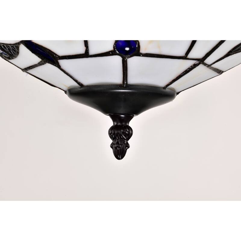 Vayne Blue/White 2-Light Stained Glass Bowl Shade Tiffany-Style Semi-Flush Mount