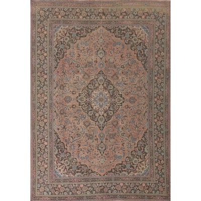 Traditional Pink Mashad Persian Vintage Rug Handmade Wool Carpet - 9'6"x 12'6"