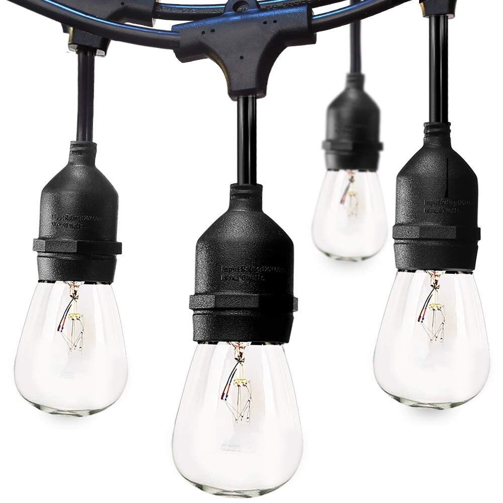 48 FT Commercial Weatherproof Outdoor String Lights 15 Hanging Sockets - Medium