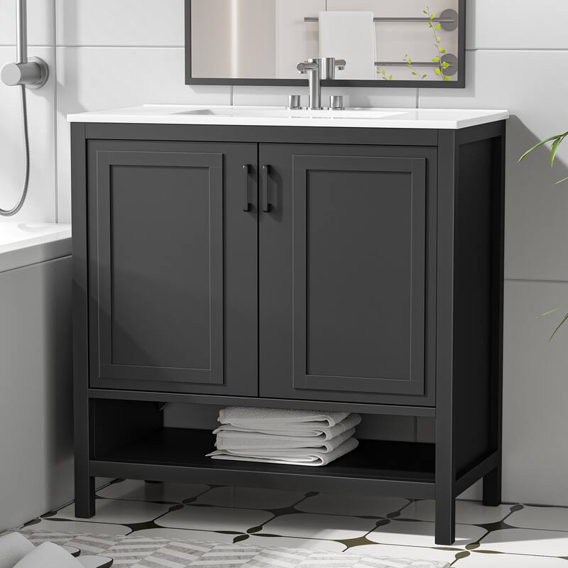 Anmytek 24'' Single Bathroom Vanity Cabinet with Ceramic Sink Combo Bathroom Storage Cabinet With Soft Close Doors