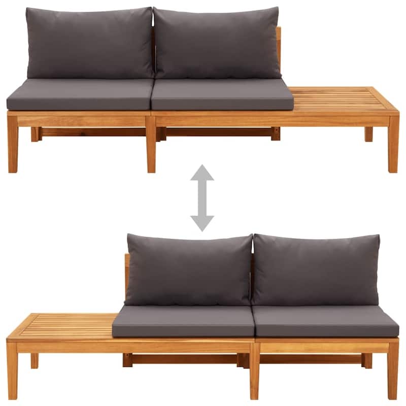 vidaXL Patio Sun Lounger with Cushions Modular Sofa Tea Table Solid Acacia Wood