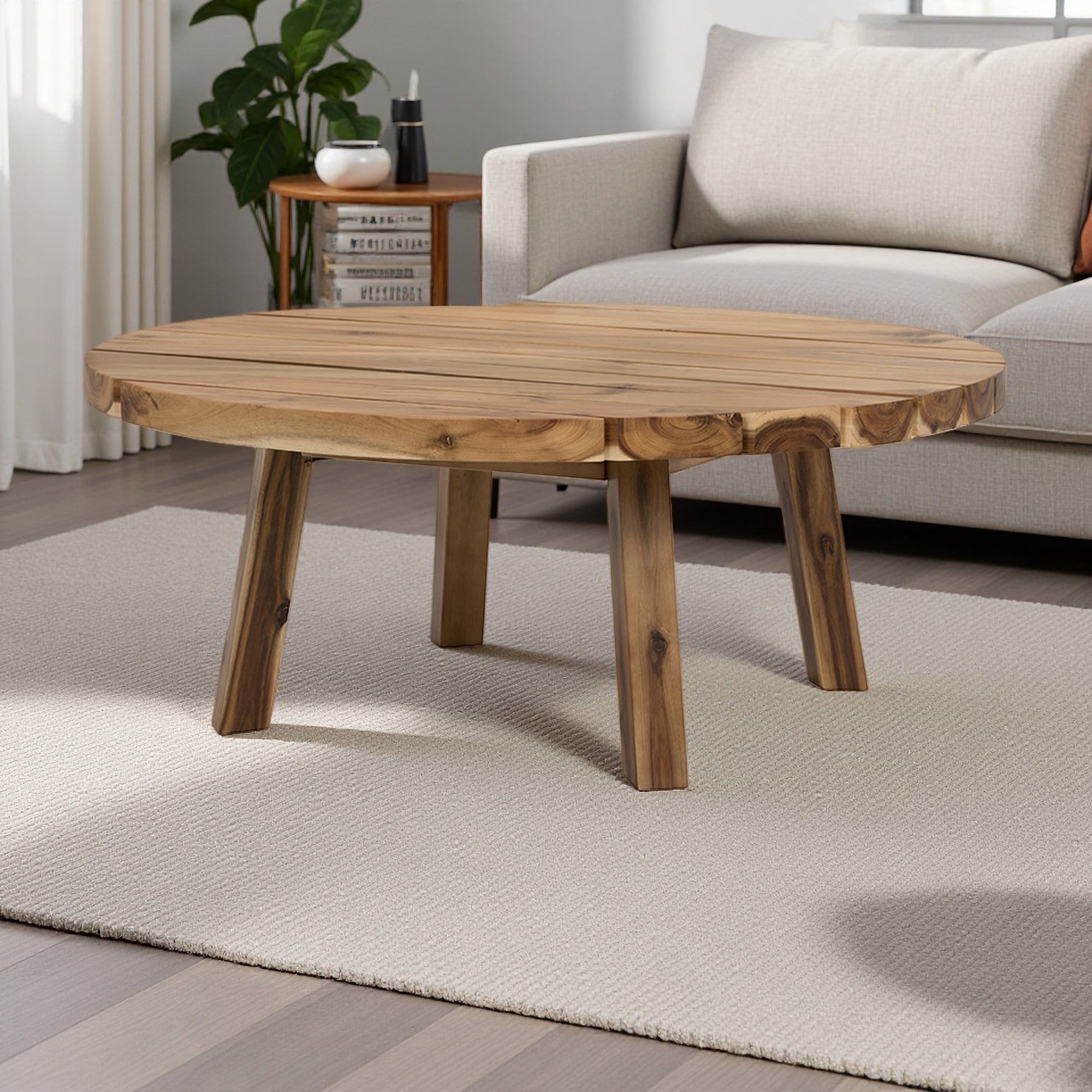 35.6" Solid Acacia Wood Round Coffee Table for Living Room and Indoor Spaces