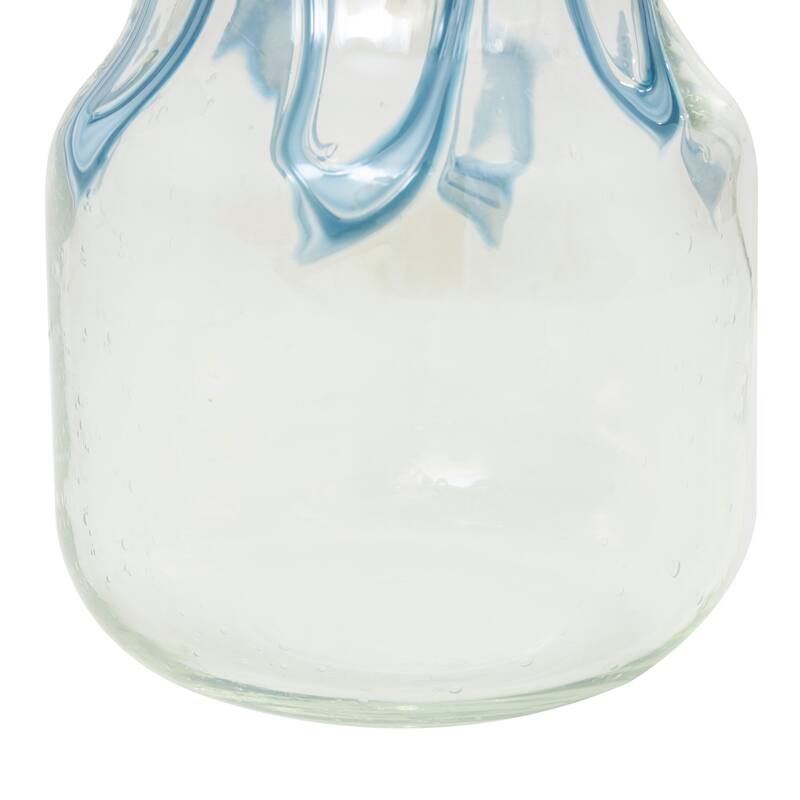 Cream Glass Abstract Vase with Wavy Blue Design