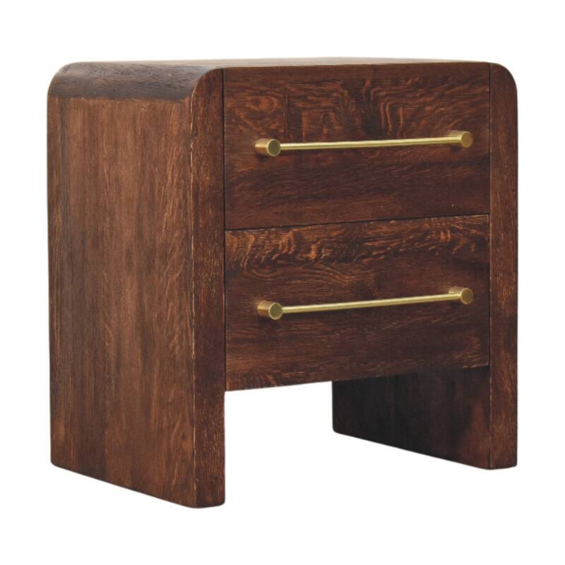 Solid Wood Copenhagen 2-Drawer Nightstand in Smoked Oak,Brown