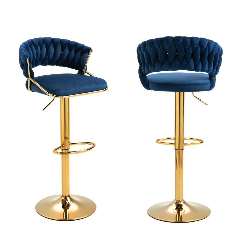 Modern Velvet Counter Bar Stools with Backs(Set of 2) - Navy Blue