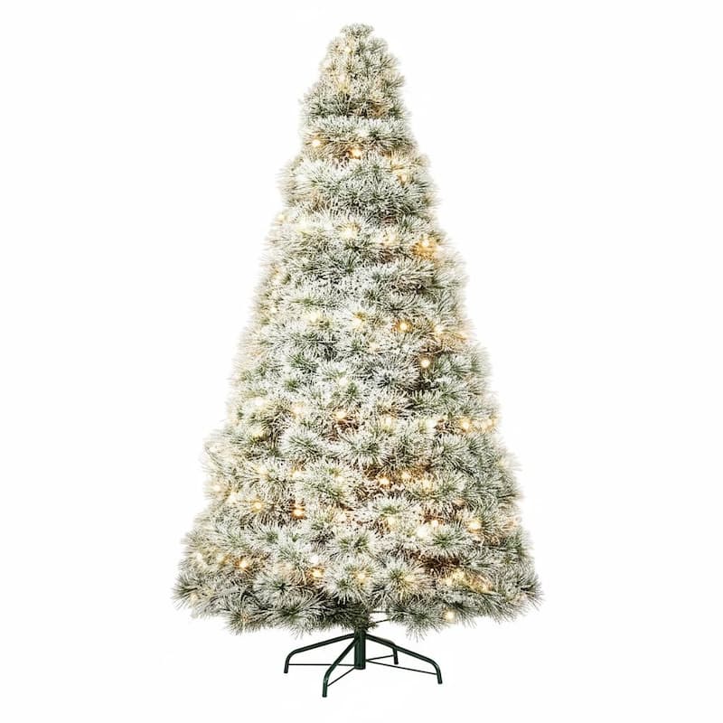 HomeRoots 6' White Pre Lit Full Flocked Spruce Christmas Tree - 40.00 in. x 72.00 in. x 40.00 in.