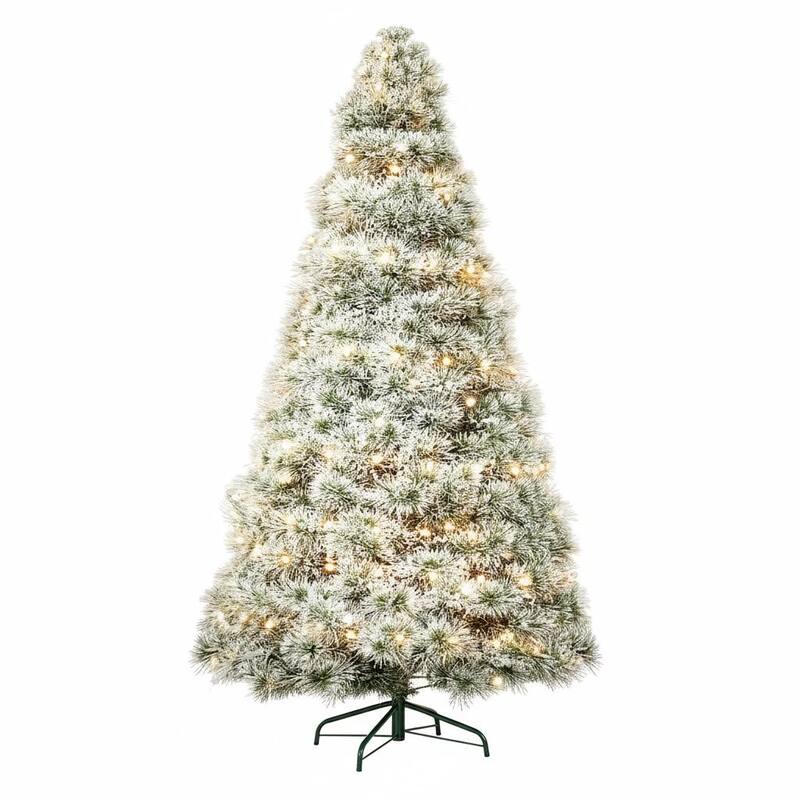 HomeRoots 9' White Pre Lit Full Flocked Spruce Christmas Tree - 58.00 in. x 108.00 in. x 58.00 in.
