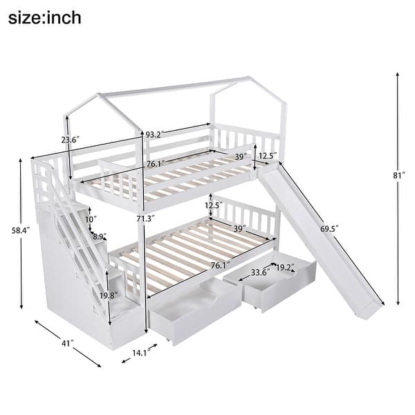 House Bunk Bed with 2 Drawers, Slide and Storage Staircase - Bed Bath ...