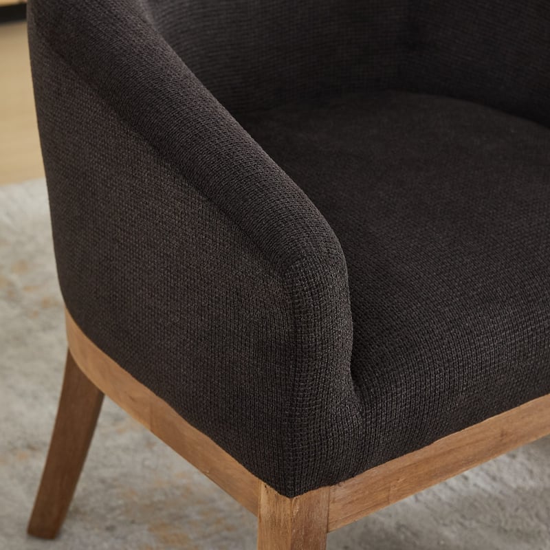 Modern 19" W Upholstered Barrel Dining Chairs with Arms, Farmhouse Linen Accent Chairs with Solid Wood Frame