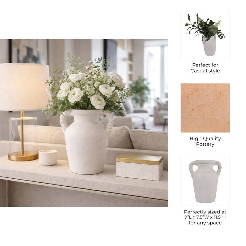 Decorative Textured Amphora Table Vase with Twisted Handles