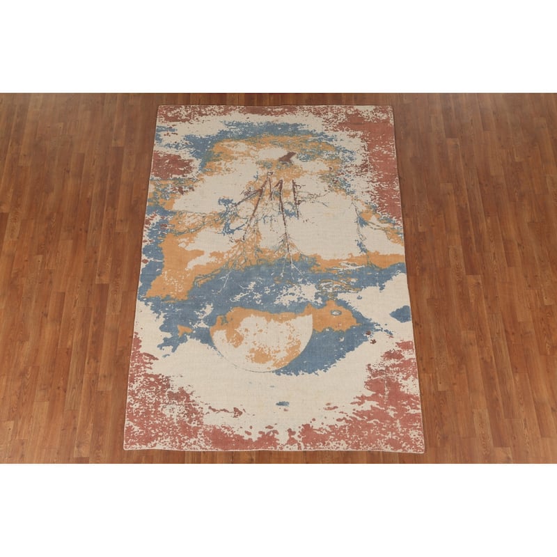 Nature Print Abstract Modern Area Rug Handmade Oriental Wool Carpet - 5'3"x 7'7"