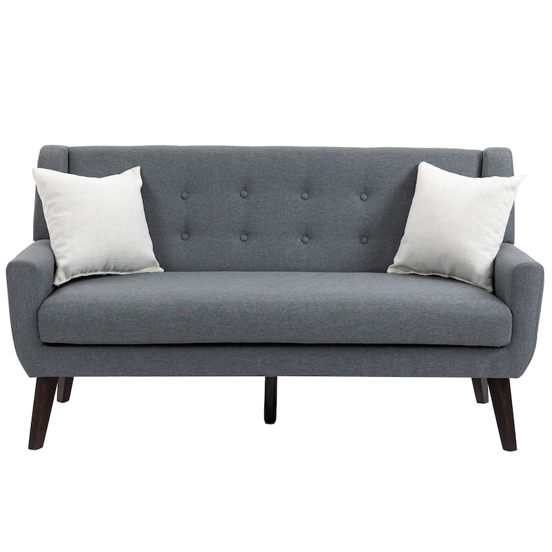 Mid-Century 63-Inch Linen Tufted Loveseat Sofa with Pillows